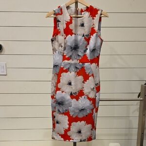 Calvin Klein Red and Gray Floral Midi Dress